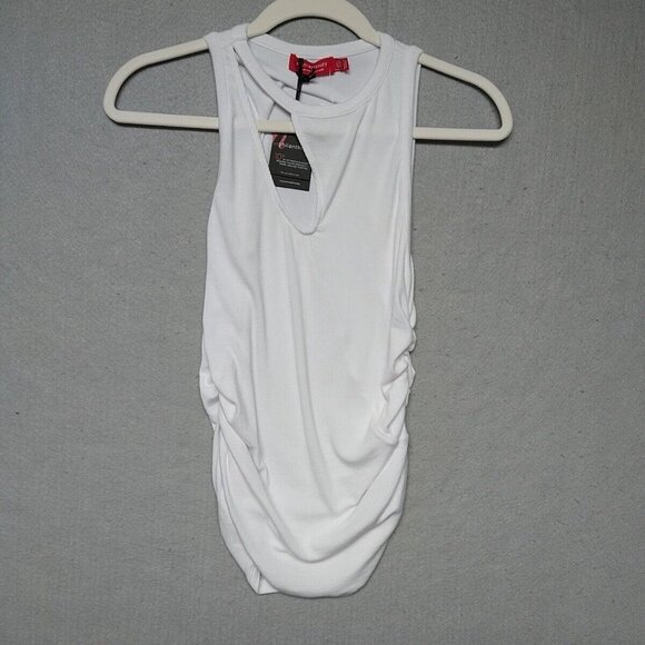 m:philanthropy Marlin Cut Out Tank Womens S White Modal Stretch Ruched Sides - Picture 2 of 8